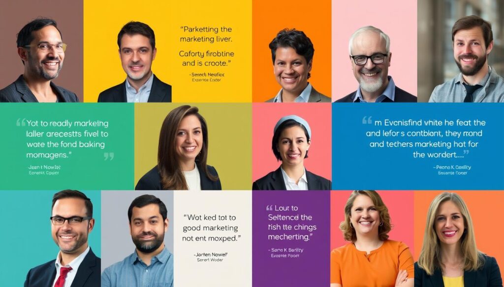 Collage von Marketing-Experten mit ihren Zitaten