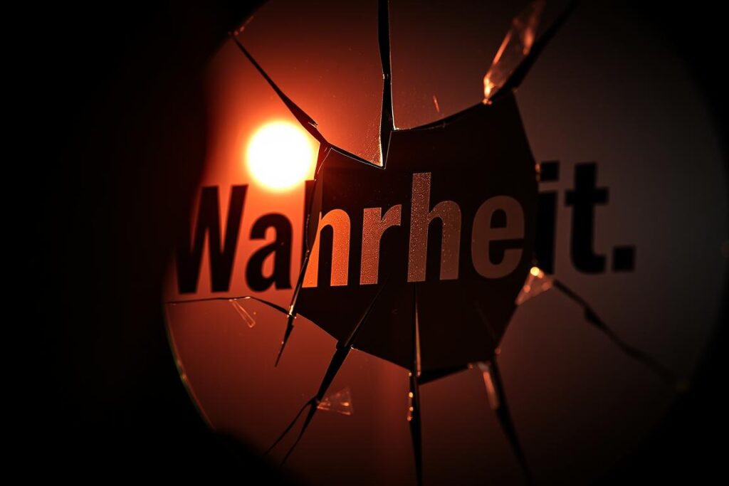 Ein zerbrochener Spiegel, der das Wort 'Wahrheit' reflektiert - Symbolbild für Sprüche über falsche Menschen Ein zerbrochener Spiegel, der das Wort 'Wahrheit' reflektiert - Symbolbild für Sprüche über falsche Menschen