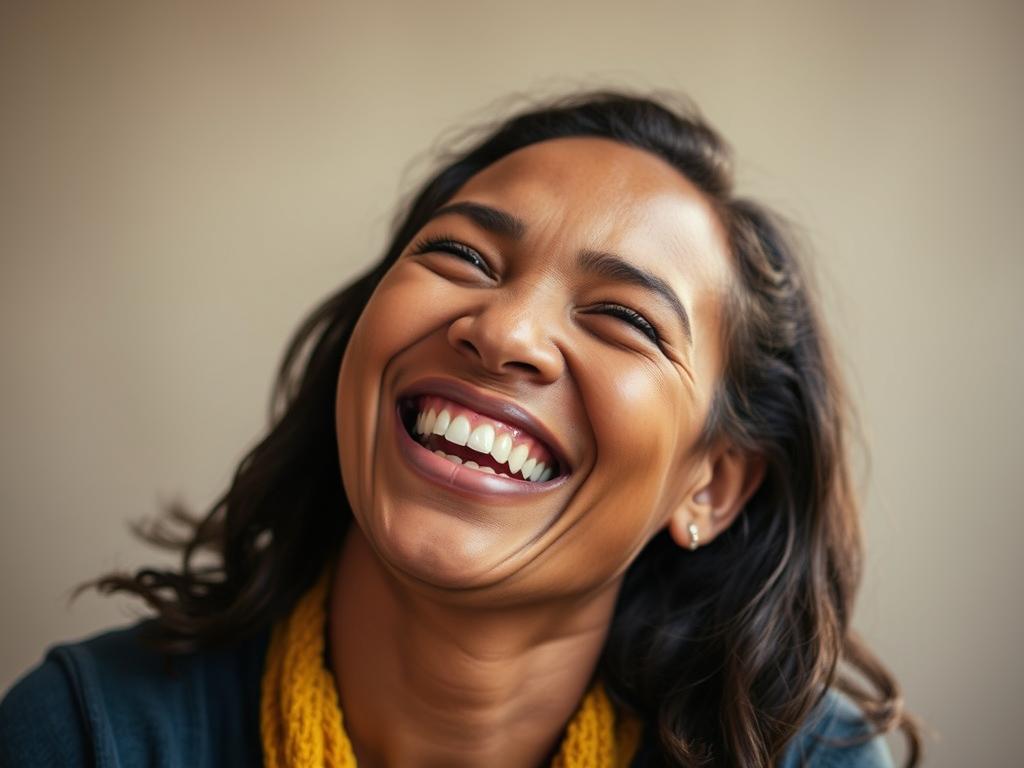 Eine Person, die herzlich lacht - symbolisiert die heilende Kraft des Humors, wenn's mal nicht so läuft Eine Person, die herzlich lacht - symbolisiert die heilende Kraft des Humors, wenn's mal nicht so läuft