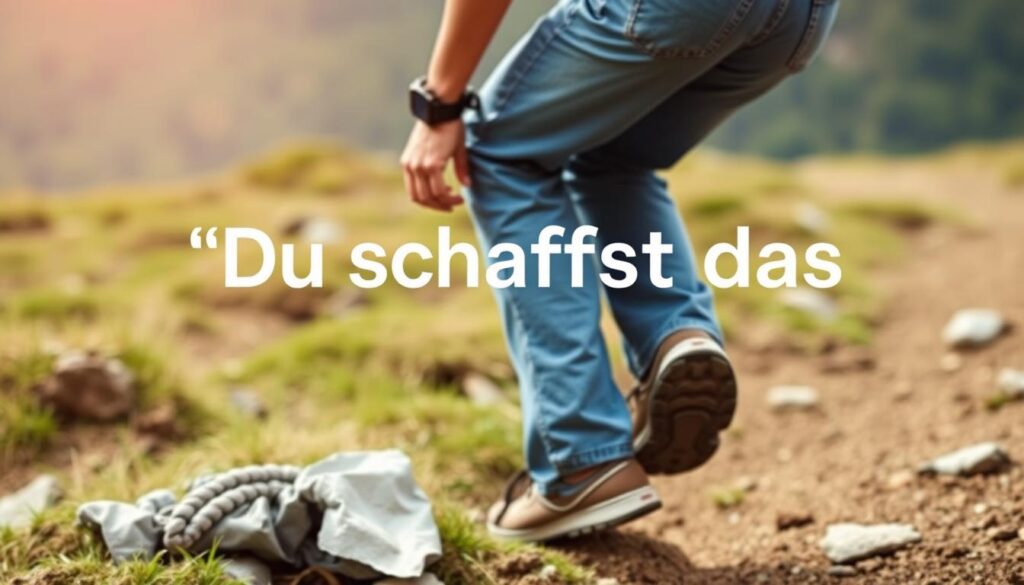Eine Person hilft einer anderen über ein Hindernis mit einem Du schaffst das Spruch als Overlay Eine Person hilft einer anderen über ein Hindernis mit einem Du schaffst das Spruch als Overlay