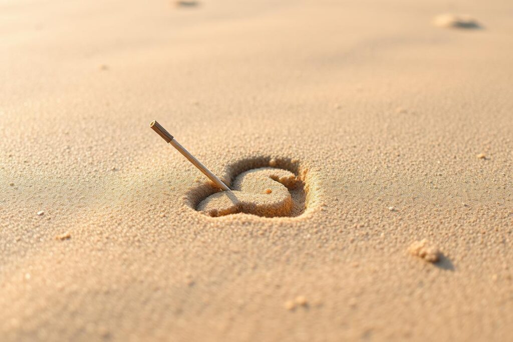 Einfaches Logo im Sand gezeichnet, Marketing Zitate Konzept