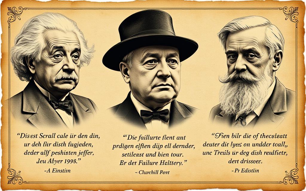 Historische Persönlichkeiten mit Sprüche über Versagen in einem Vintage-Stil