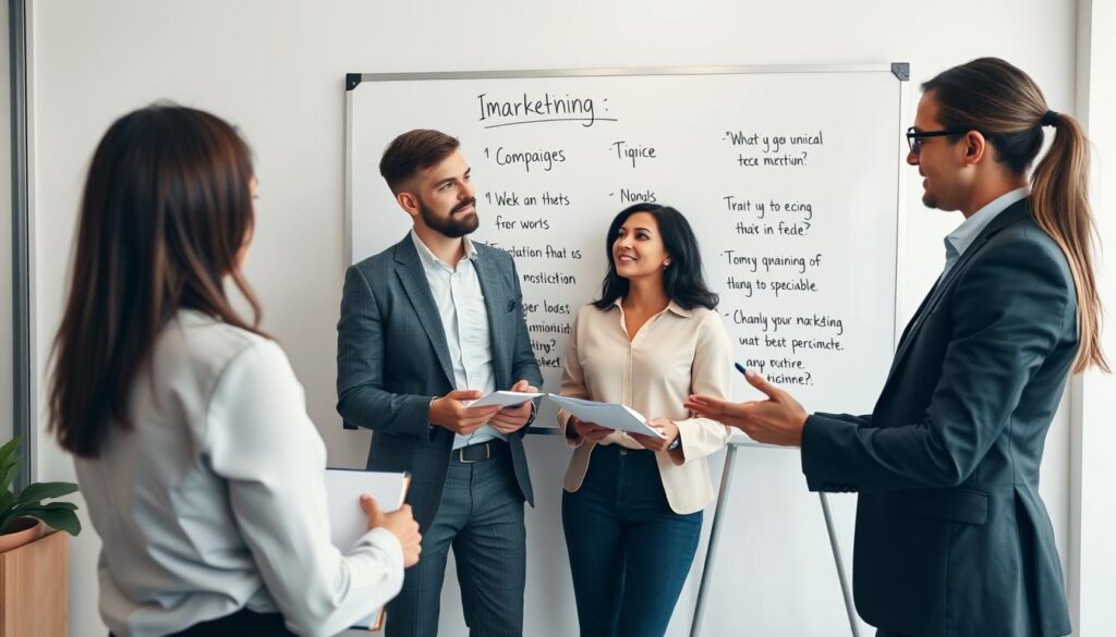 Marketingteam bei der Strategieentwicklung mit Marketing Zitaten