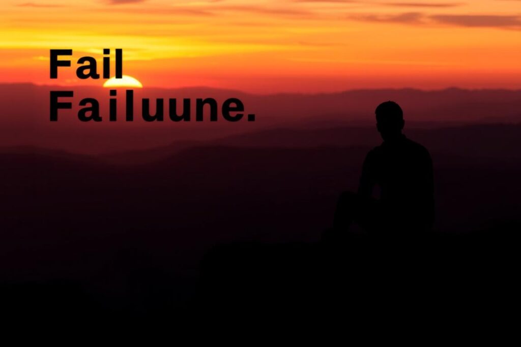 Nachdenkliche Person betrachtet Sonnenuntergang mit Sprüche über Versagen als Reflexion