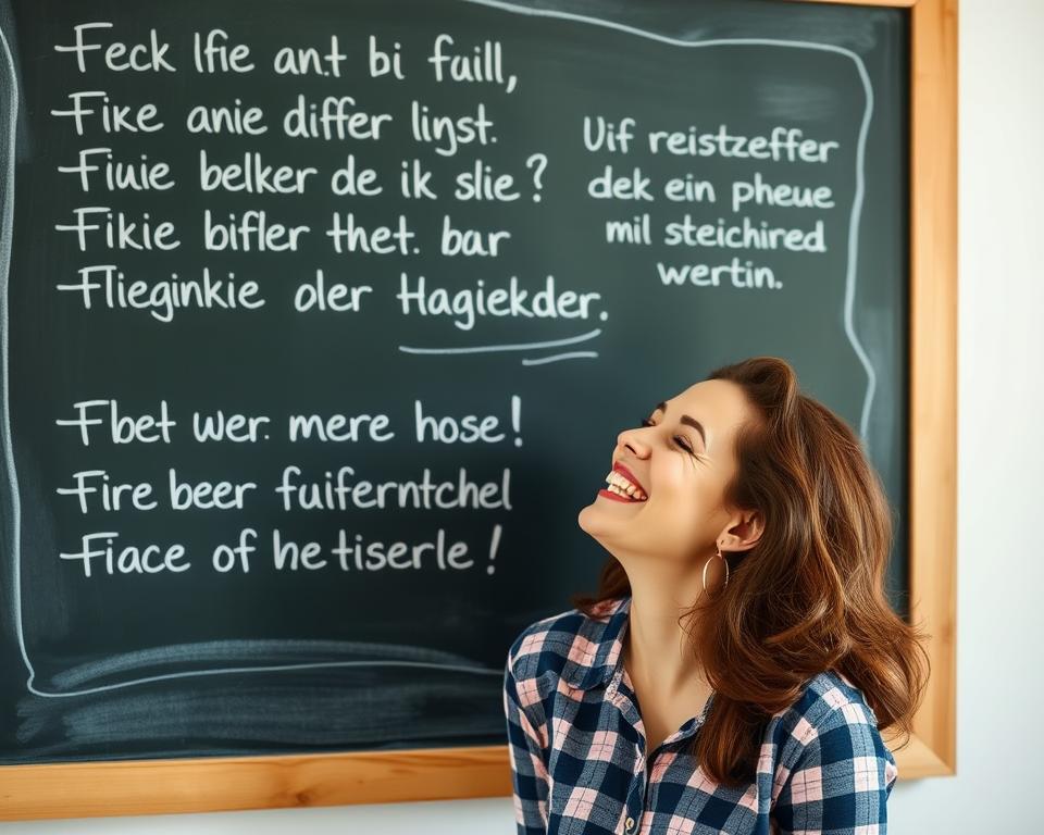 Person lacht über einen Fehler mit Sprüche über Versagen an einer Tafel