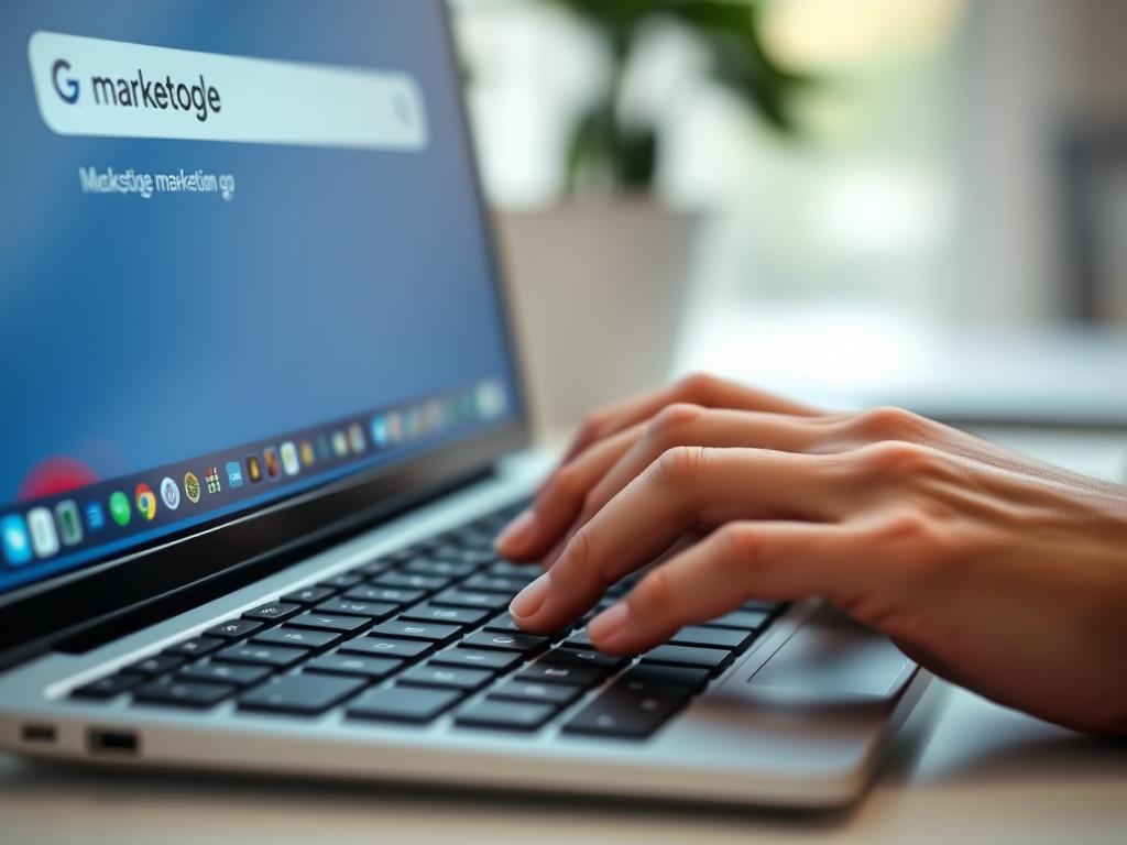 Marketing Zitate - Person tippt Suchanfrage in Google ein, Marketing Zitate Konzept