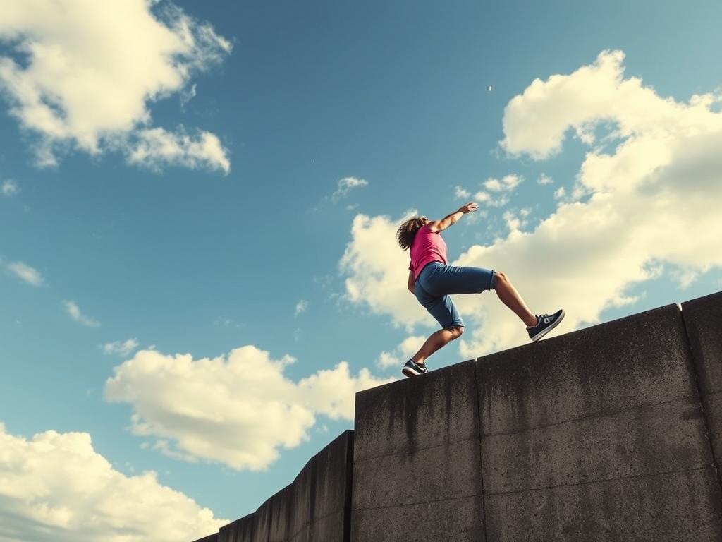 Person überwindet Hindernis, symbolisiert persönliches Wachstum und Lebensmotto kurz Sprüche