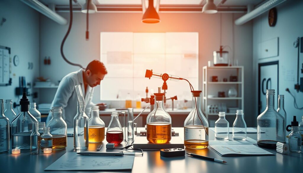 Wissenschaftliches Labor mit Experimenten als Symbol für Innovation durch Fehler Wissenschaftliches Labor mit Experimenten als Symbol für Innovation durch Fehler