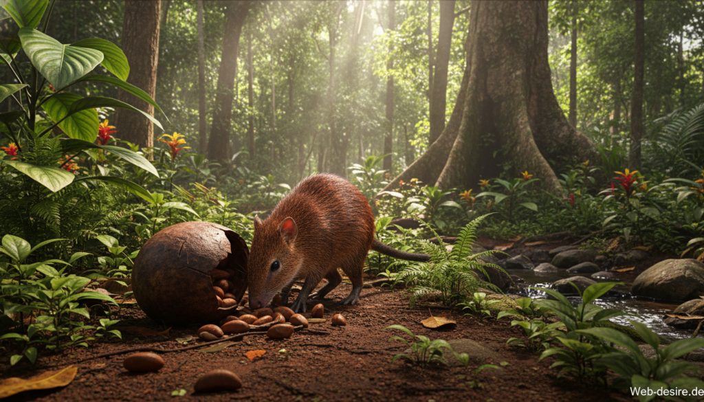 Aguti bei der Samenverbreitung im Regenwald