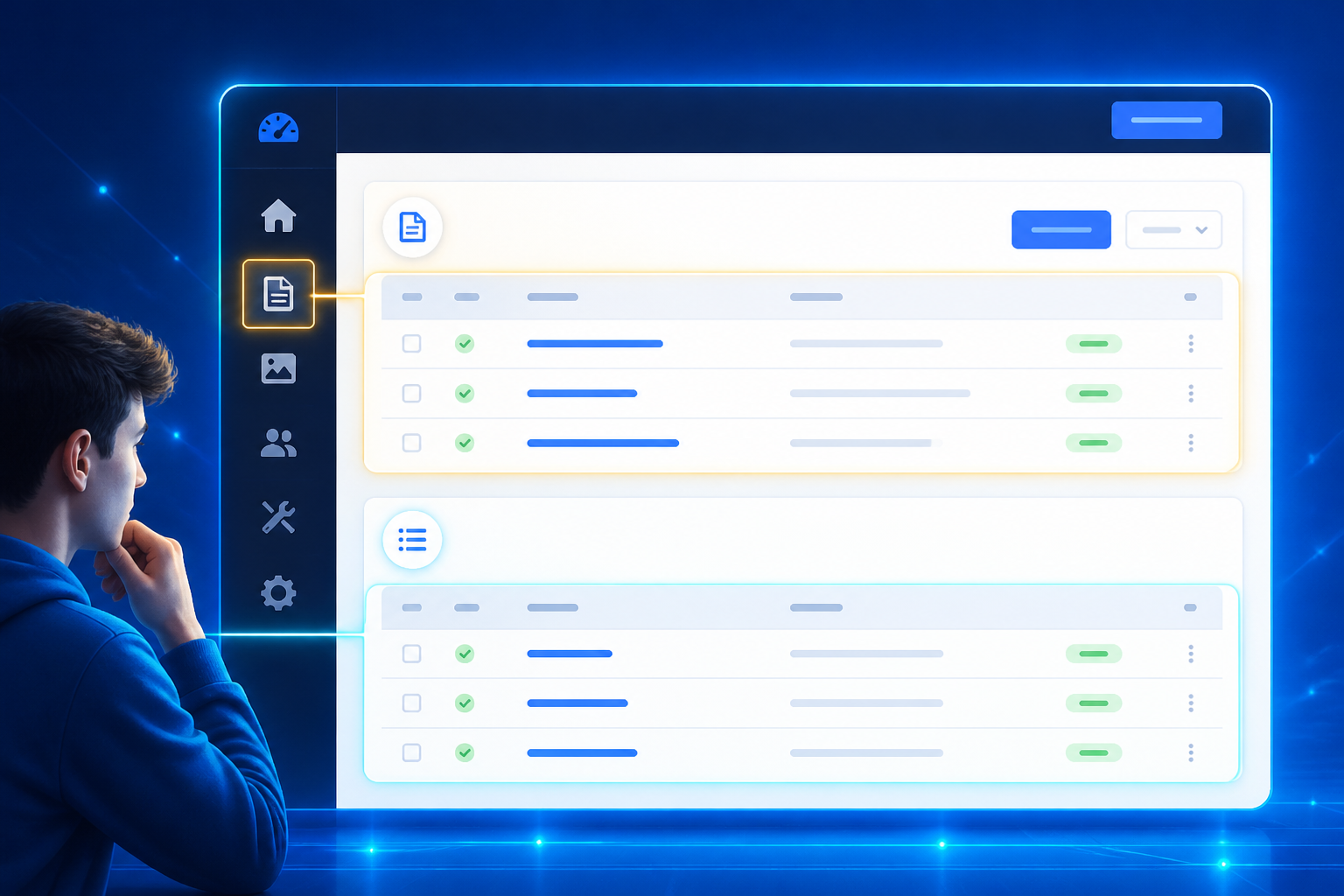 Schematische Darstellung des Joomla-Administrationsbereichs, hervorgehobene Bereiche zeigen die Verwaltung von Artikeln und Menüs.