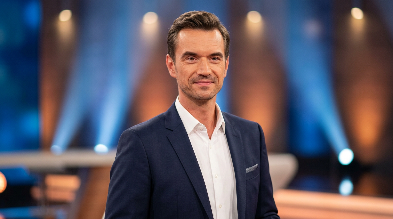 Mit wem ist Florian Silbereisen zusammen – Moderator im eleganten Anzug auf einer Showbühne